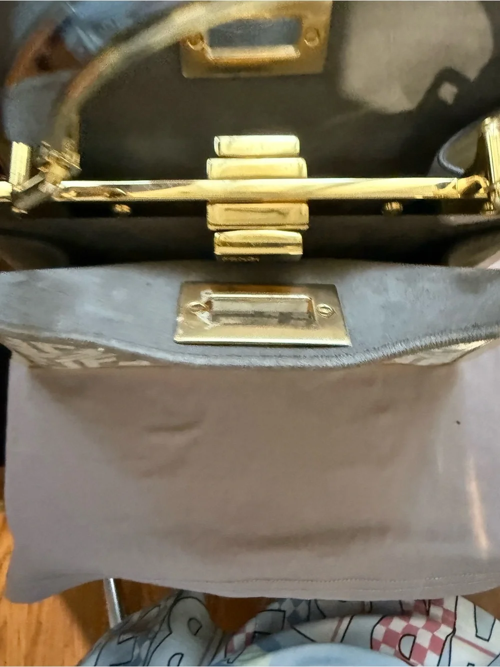Fendi Beige/Brown FF Logo Satchel with Gold Accents